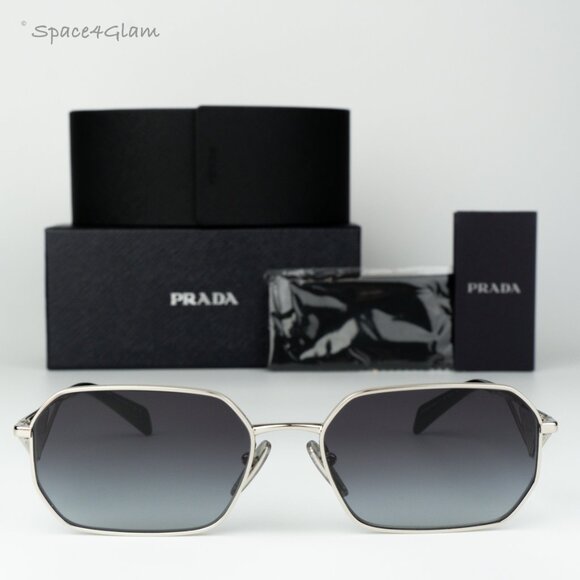 Prada Women Sunglasses Silver Grey Gradient Geometric PRA51S 1BC90A BRAND NEW - Picture 3 of 12